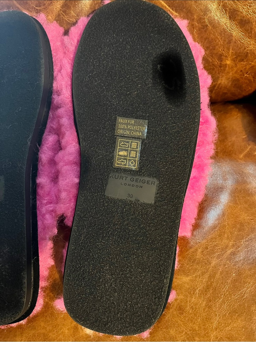 Kurt Geiger London Kensington Fuchsia Pink Faux Fur Slippers Crystal Eagle US 8 - Picture 8 of 8